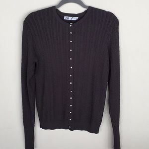 NWT Zara Gray Cable Knit Cardigan with Sparkle Buttons